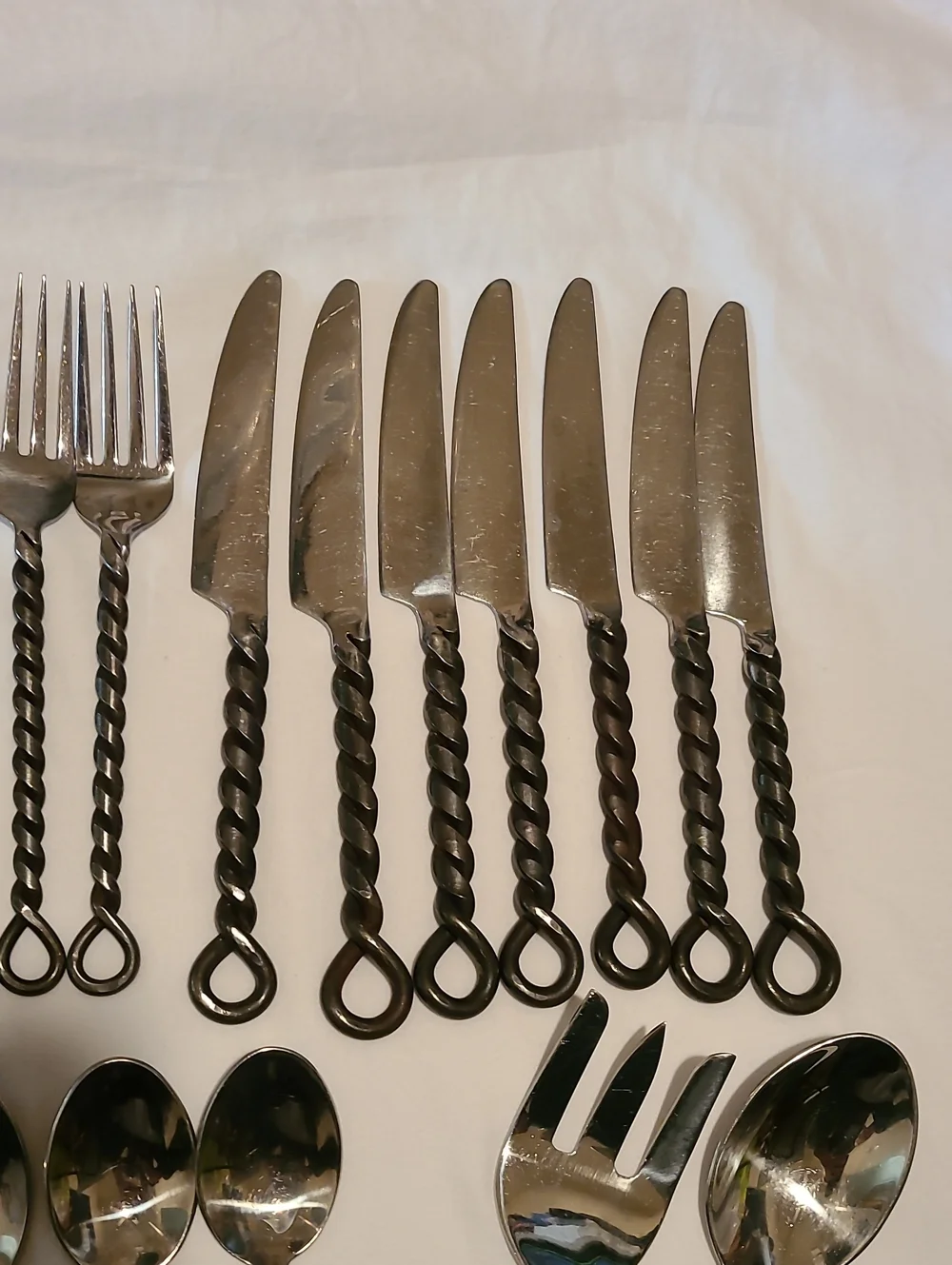 Silver Black Braid Rope Twisted Thailand Pottery Barn, 28 Pieces Flatware